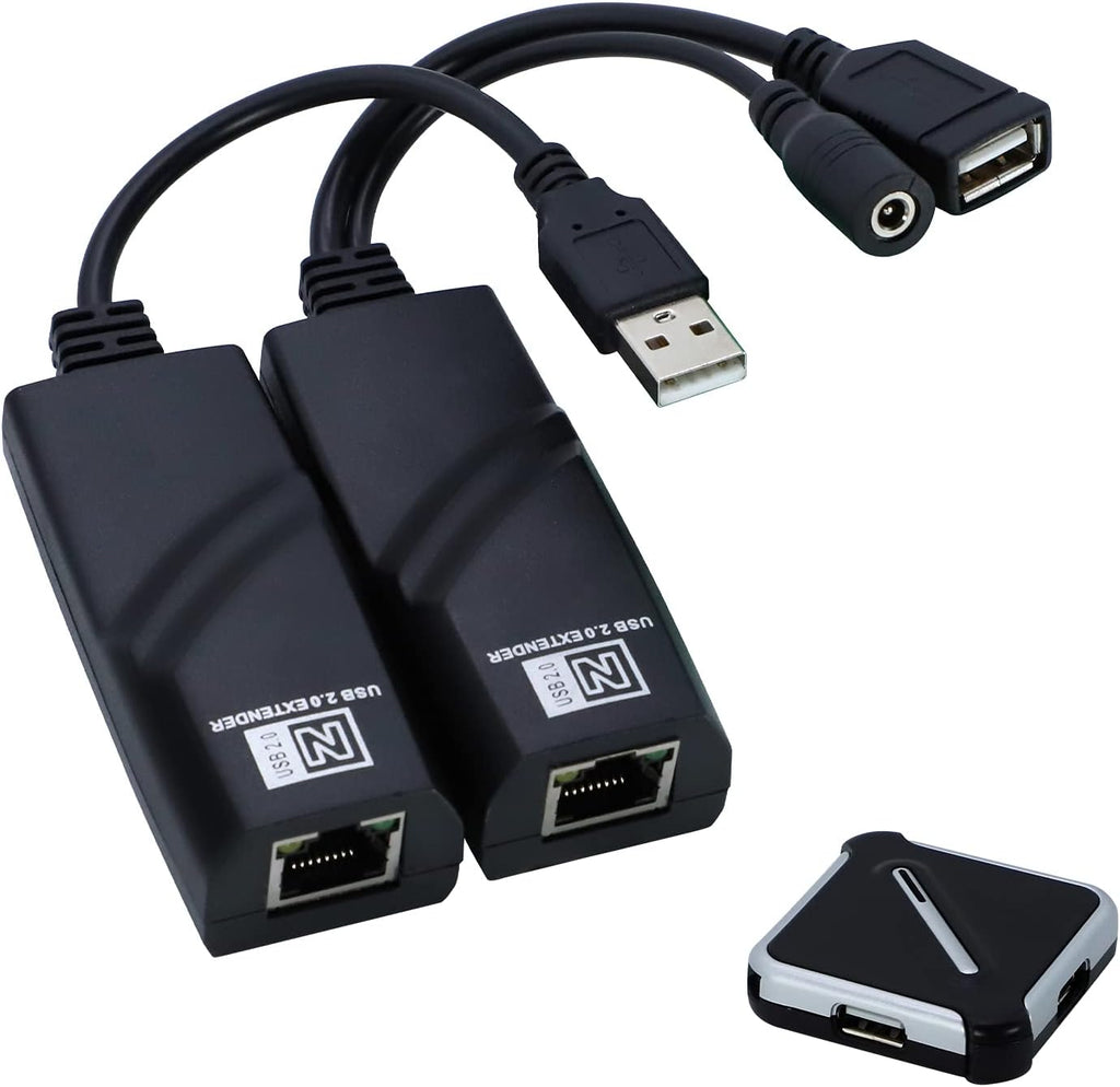 USB 2.0 Extender to RJ45 Over Cat5 Cat5E Cat6 up to 328 Ft, 4 Ports USB Hub B364