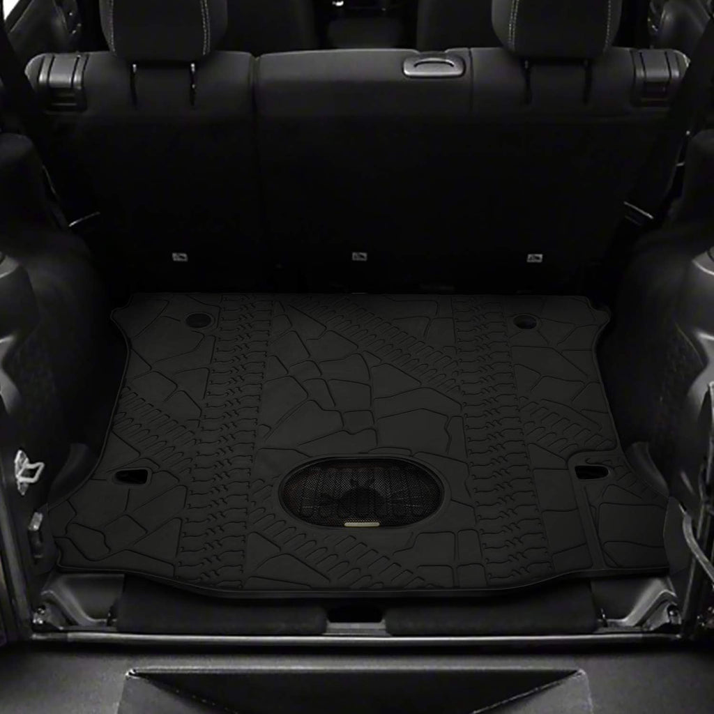 Black Rear Trunk Cargo Floor Mat for 4 Door Wrangler with Subwoofer Mat Cutout E770481