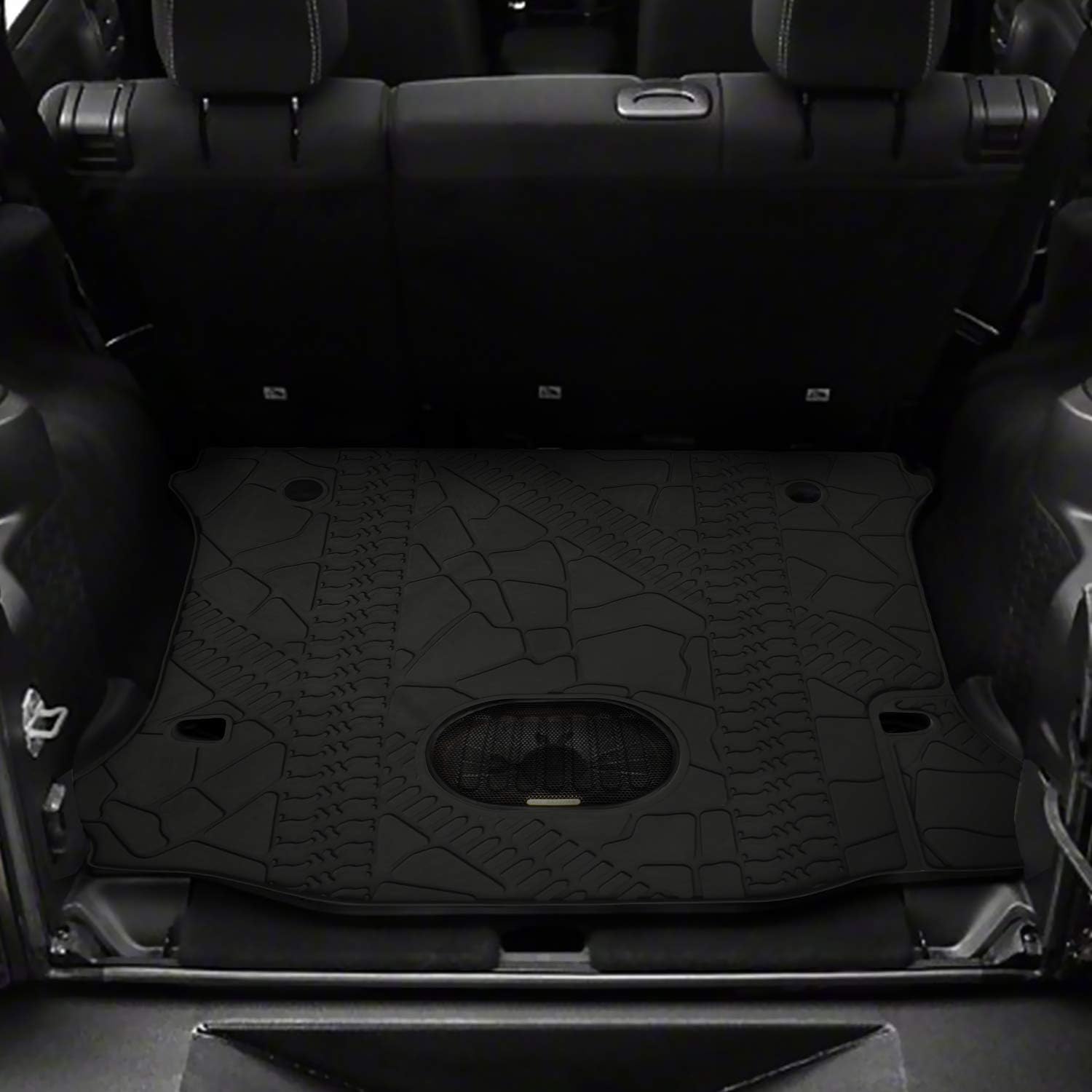 Black Rear Trunk Cargo Floor Mat for 4 Door Wrangler with Subwoofer Mat Cutout E770481
