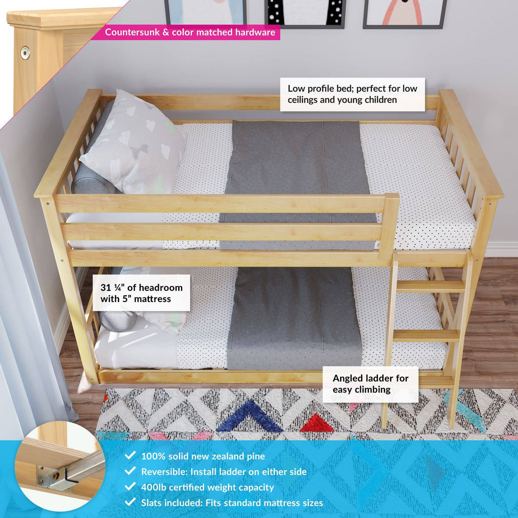 Twin Over Twin Low Bunk Bed, Natural I23336