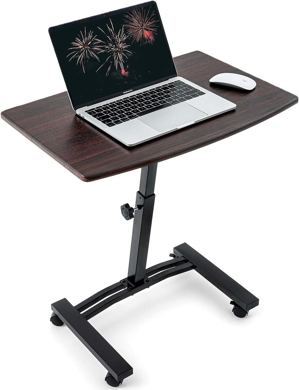 White Height Adjustable Portable Laptop Desk Cart with Wheels D5116