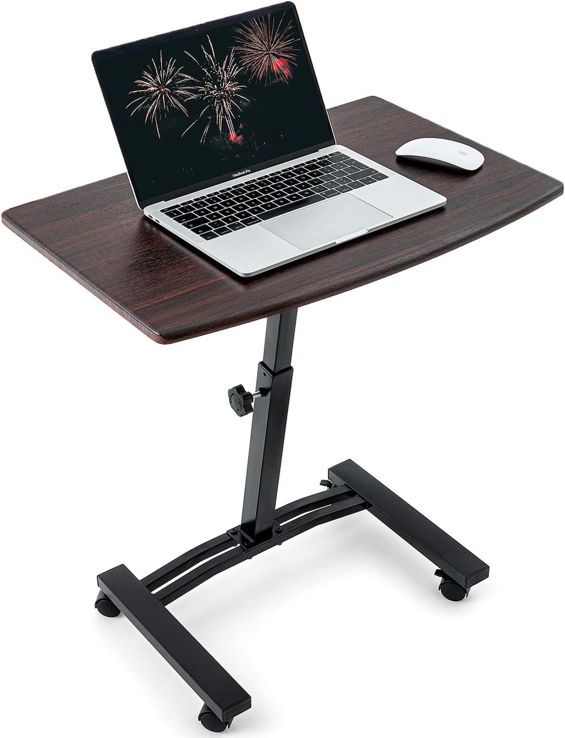 White Height Adjustable Portable Laptop Desk Cart with Wheels D5116