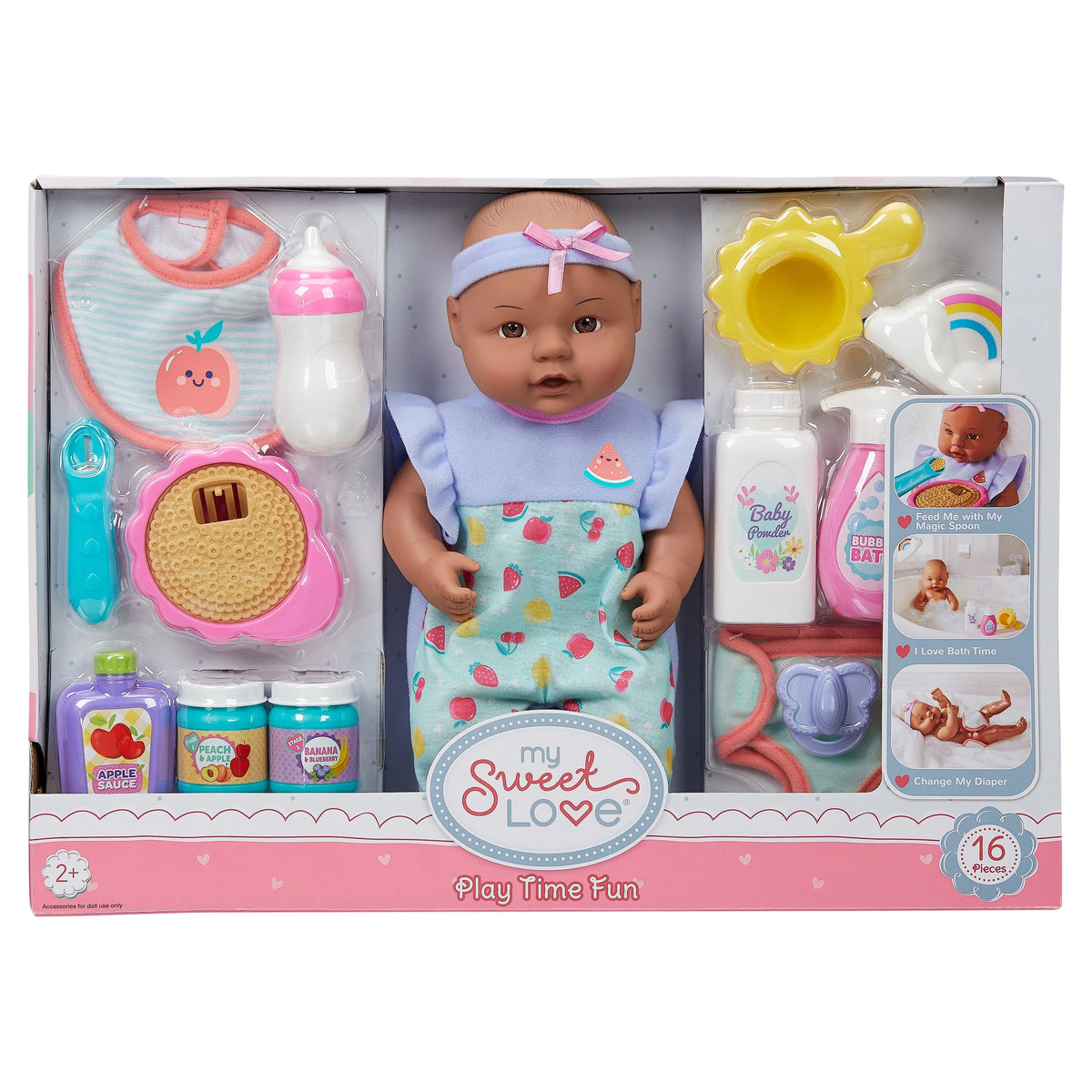 12.5 inch 16 Pieces Play Set, Dark Skin Tone, Brown Eyes N36183