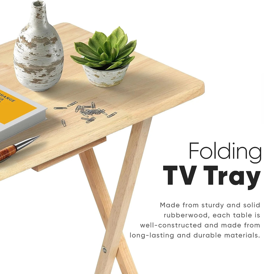 2 Piece Set Solid Wood Folding Snack Serving Tray Table I318273