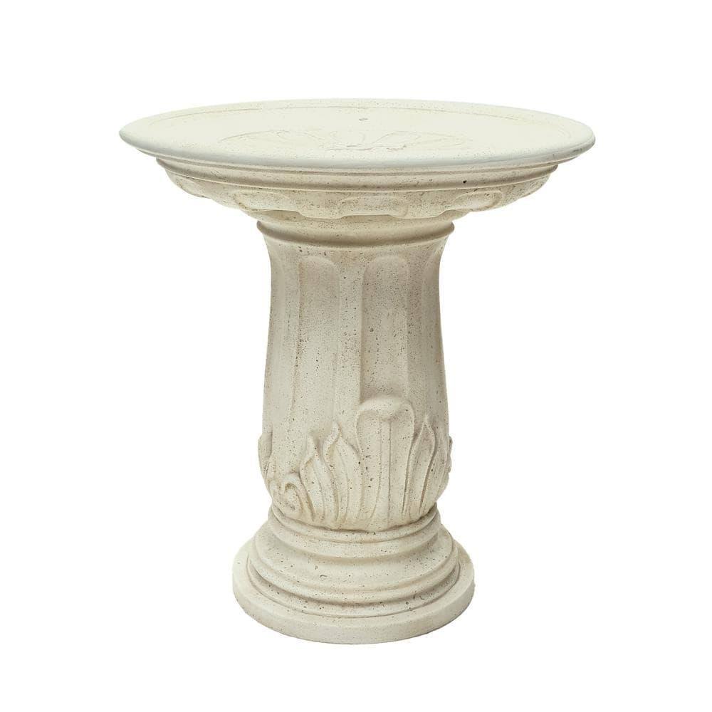 Aged White Cast Stone Round Birdbath Q157540