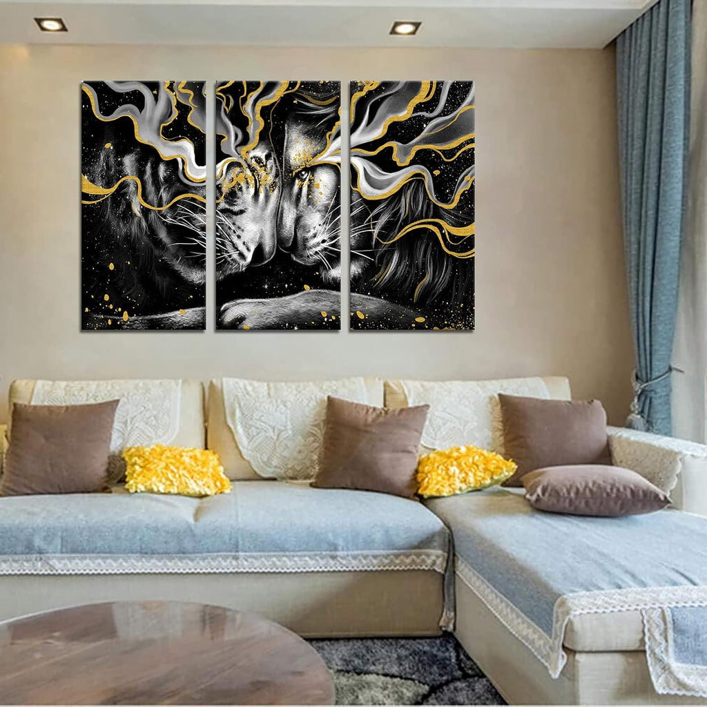 Black and Gold Framed Canvas Lion Wall Art F4908