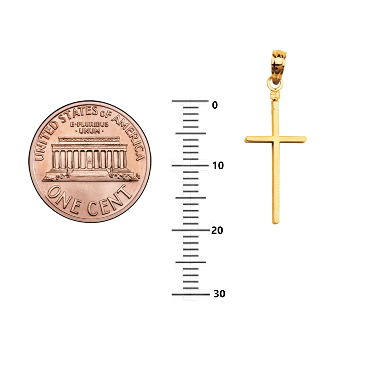 14K Gold Tubular Baby Cross Charm Pendant Necklace P9034