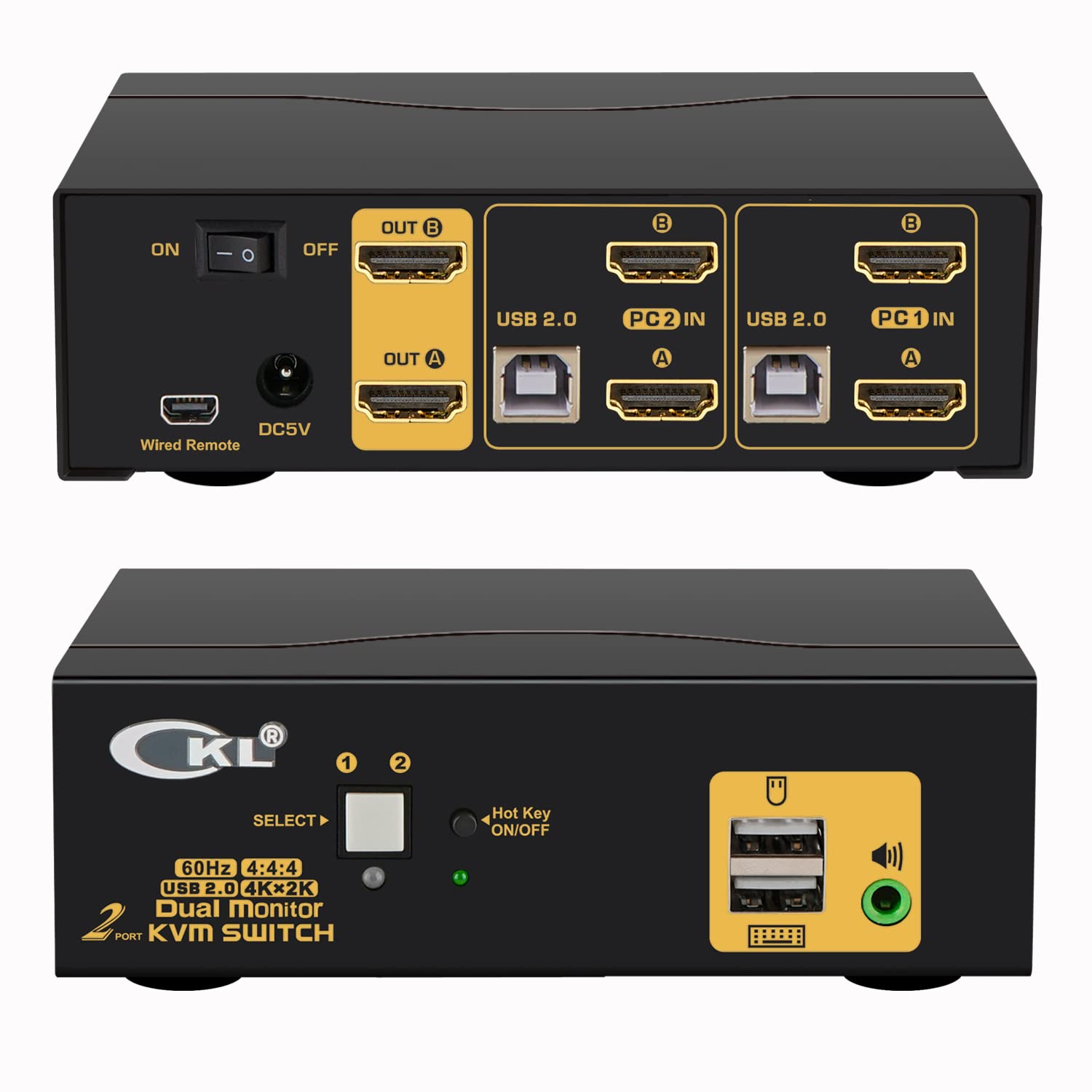 2 Port KVM Switch Dual Monitor HDMI 4K 60Hz with Cables Q262