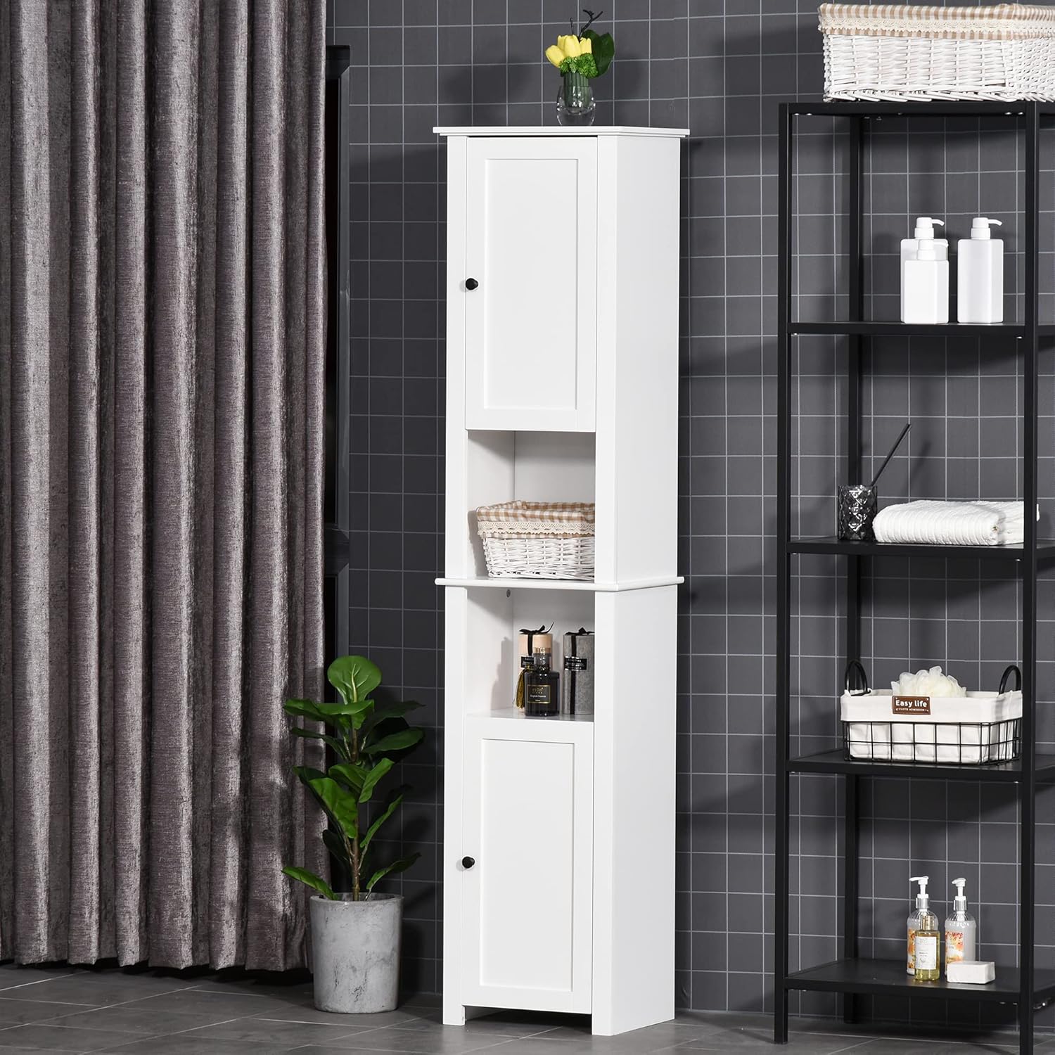 White Freestanding Bathroom Storage Cabinet with 2 Cupboards H113