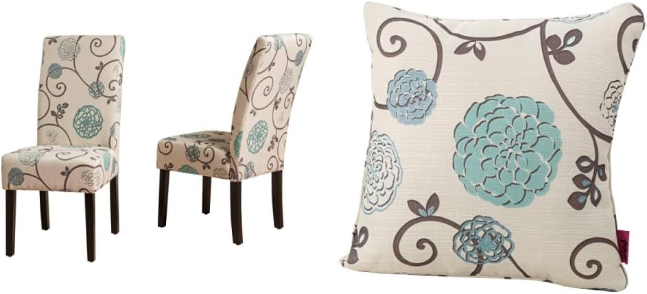 White And Blue Floral Fabric Dining Chairs, 2-Pcs Set X66678