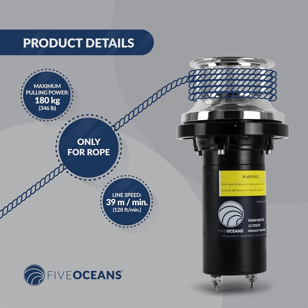 Arctic Capstan 900 Watts Vertical Mounted Winch AISI316 Stainless Steel 12 Volts U82082