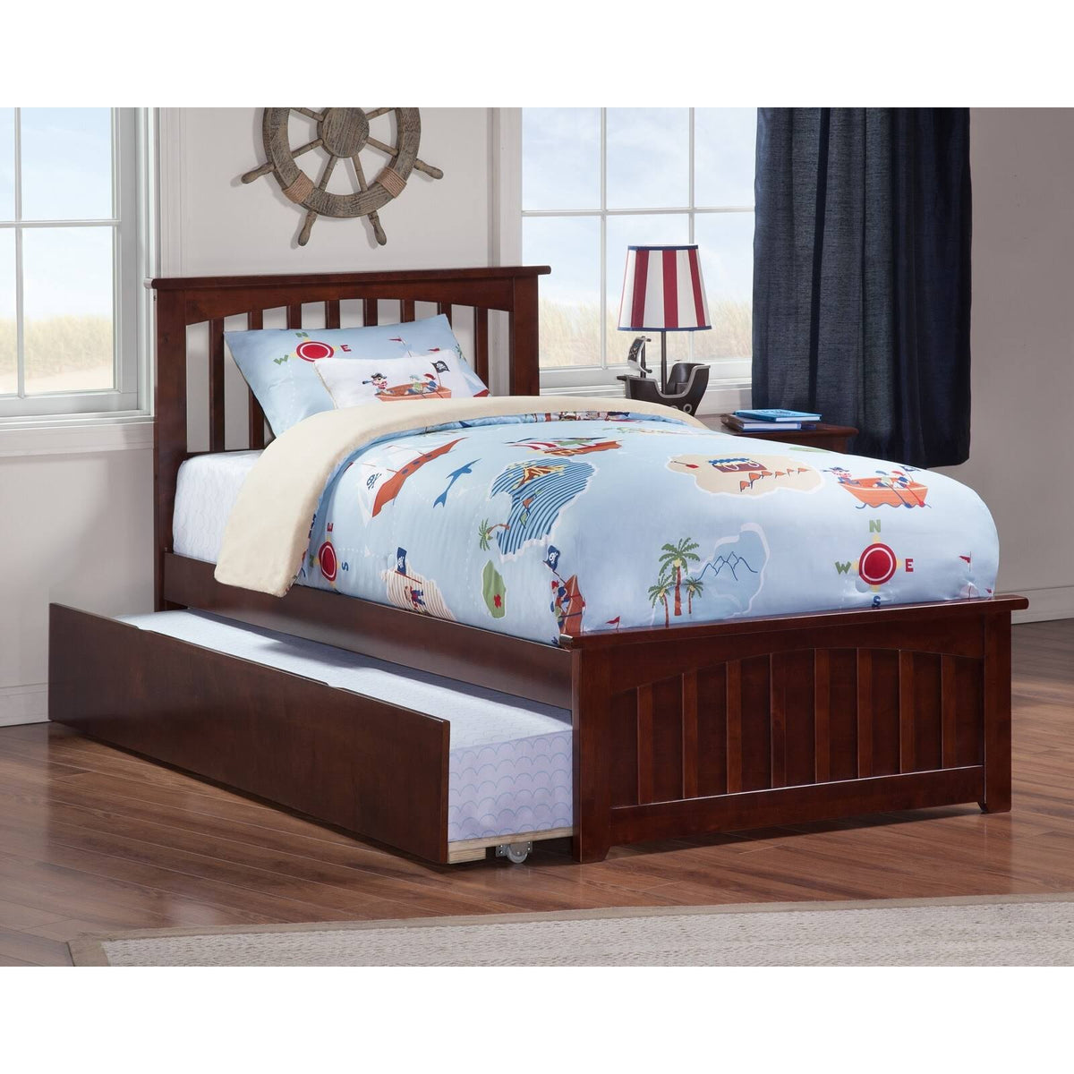 Walnut Twin Extra Long Bed with Trundle Y49579