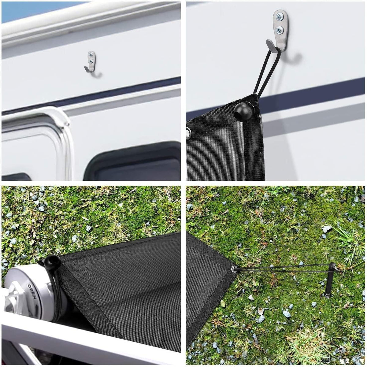 RV Awning Side Sun Shade 9’ x 7’ Black Mesh Screen Kit F32599