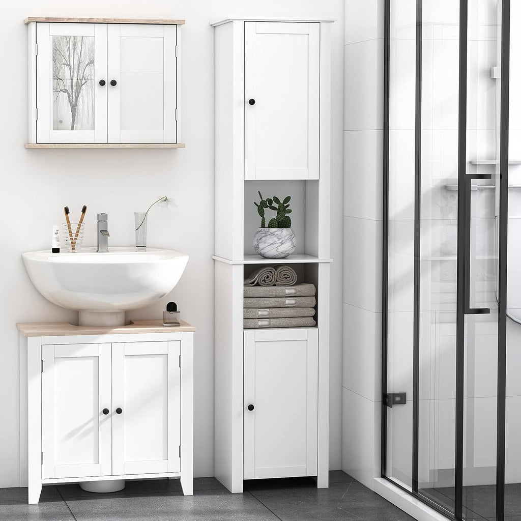 White Freestanding Bathroom Storage Cabinet with 2 Cupboards H113