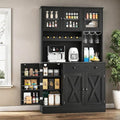 Grey Tall Kitchen Pantry Cabinet with Doors, Shelves, Drawer, Wine Rack, Power Outlet X408