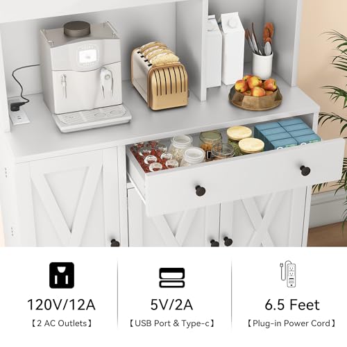 Grey Tall Kitchen Pantry Cabinet with Doors, Shelves, Drawer, Wine Rack, Power Outlet X408