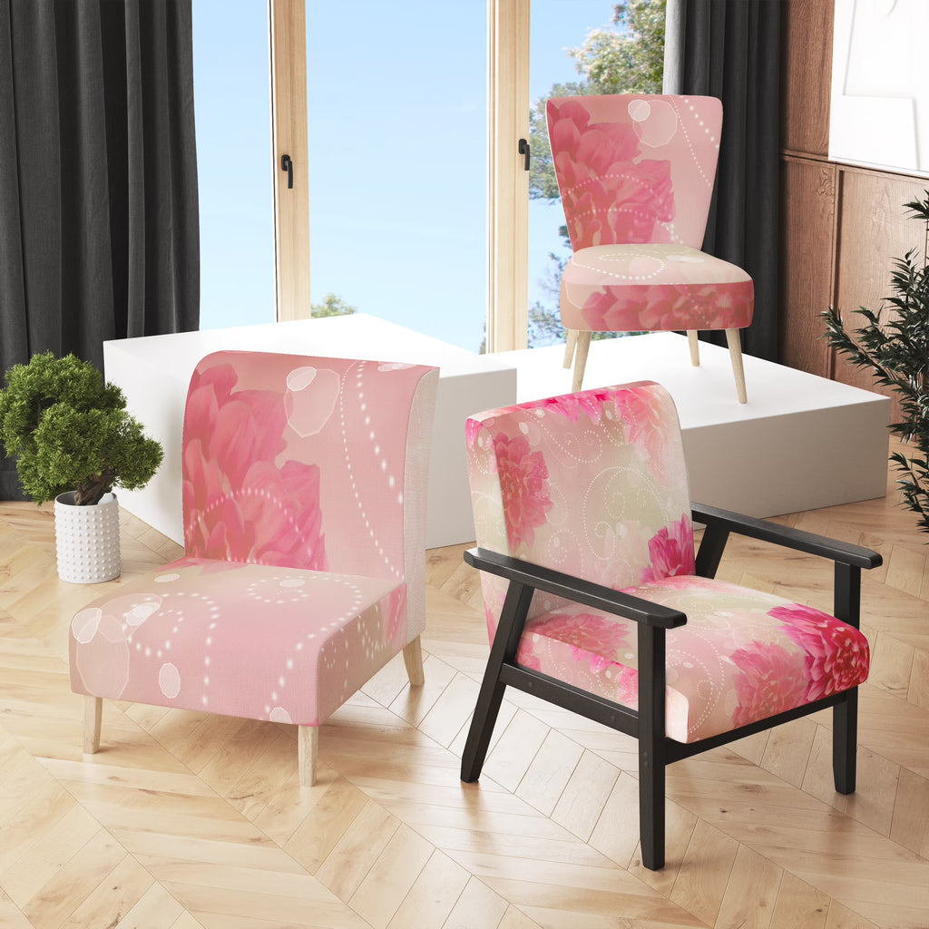 Pink Flowers Abstract Modern Art Upholstered Accent Chair and Arm Chair L974