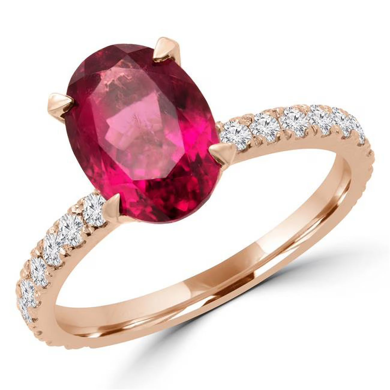 Oval Red Tourmaline Halo Solitaire Engagement Ring in 14K Rose Gold - Size 6.25 D2718