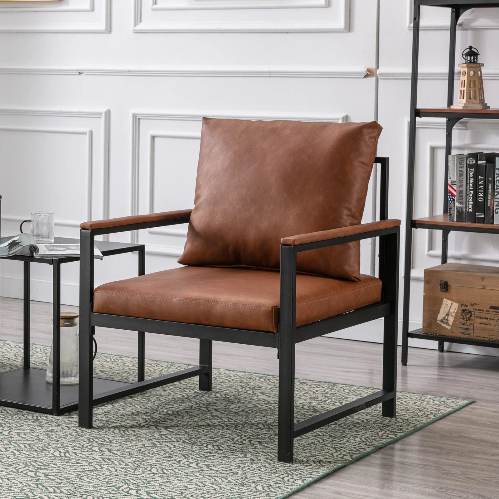 Orange PU Leather Metal Frame Accent Chair W759