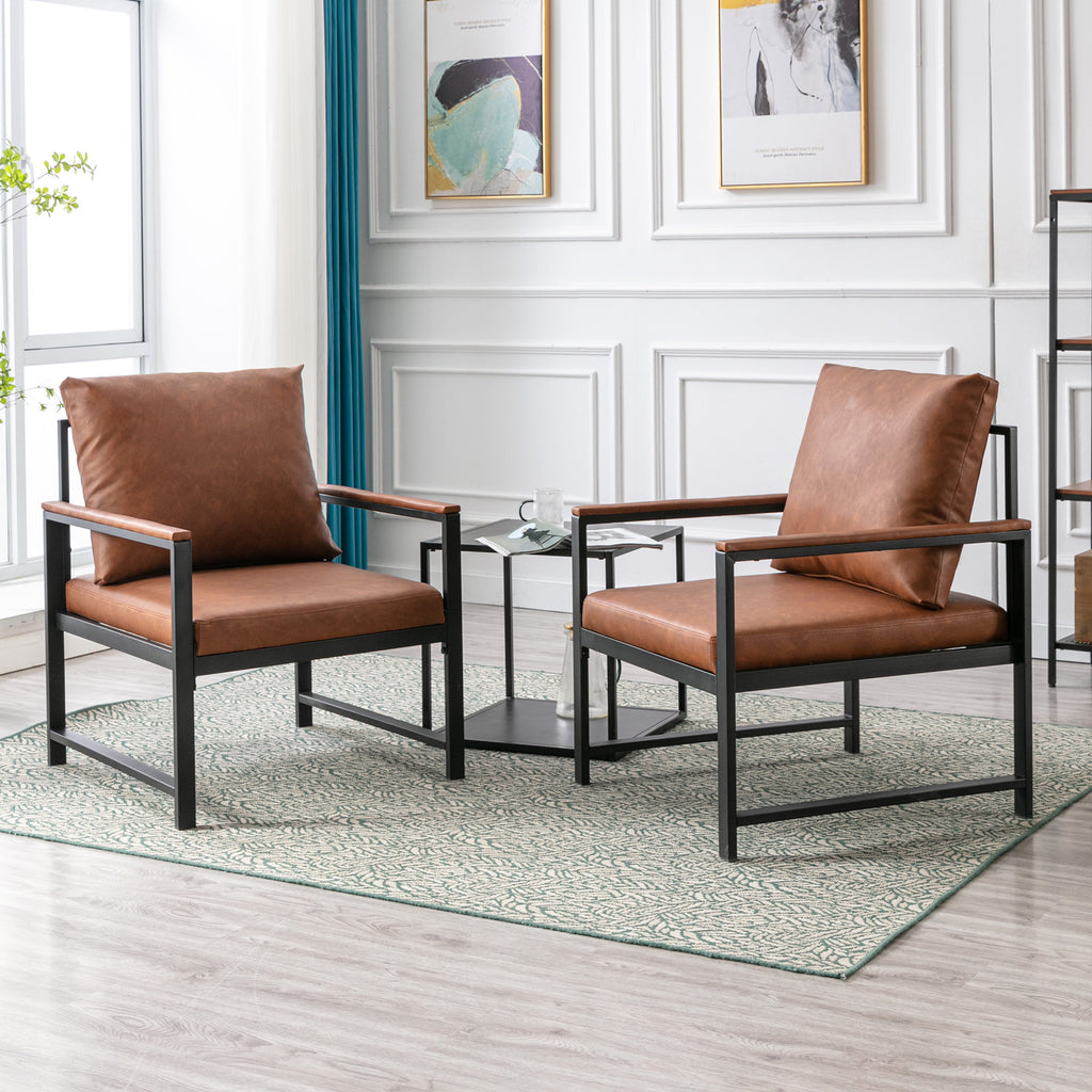 Orange PU Leather Metal Frame Accent Chair W759