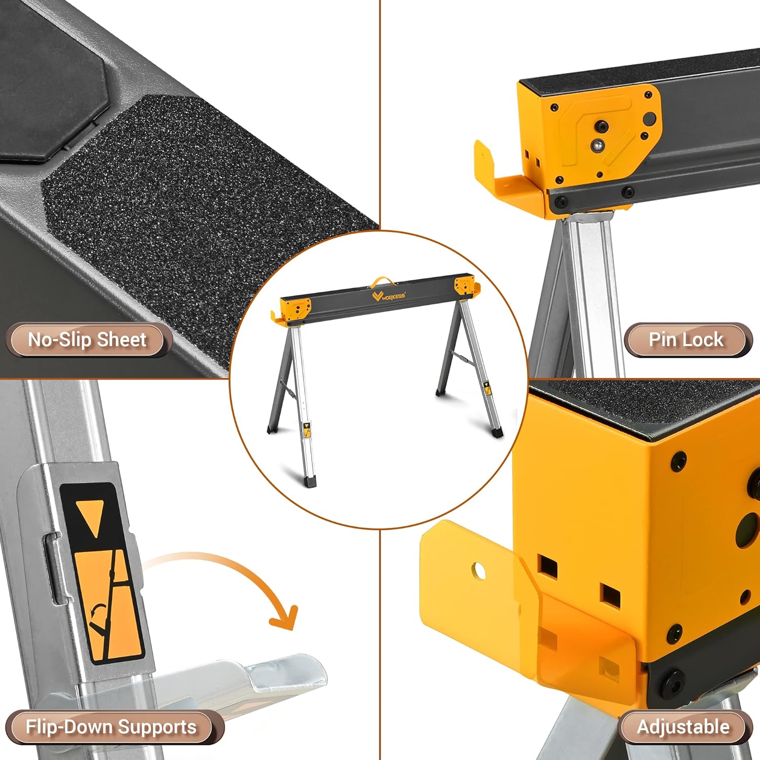 Sawhorse Portable Folding Workbench, 1300lbs Capacity 2 Positions, 2 Pack E235223
