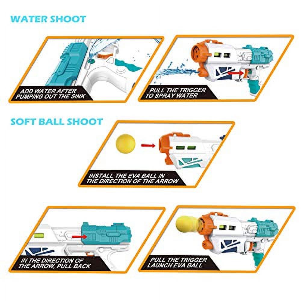 2 in 1 Water Gun Blaster Pistol and Foam Ball Popper Air Toy Guns with 12 Foam Balls U622783