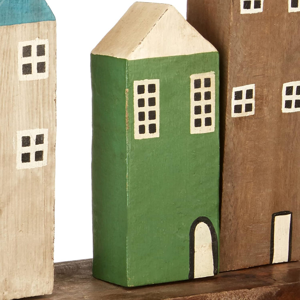 Multicolored Hand-Carved Mango Wood Village on Tray G848664