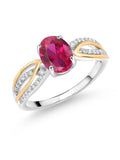 925 Sterling Silver 10K Yellow Gold Red Created Ruby White Lab Grown Diamond Engagement Ring G5472