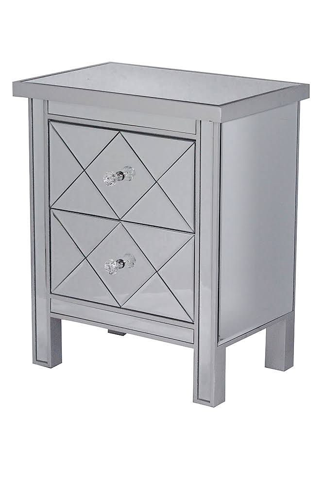 Silver Wood Accent Cabinet with 2 Beveled Glass Drawers H2852