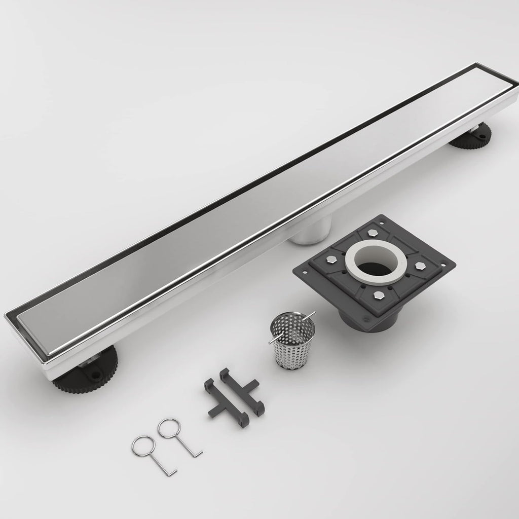 24 Inch Rectangle Shower Drain with Tile Insert Grate, Brushed 304 Stainless Steel, Pack of 2 O6269