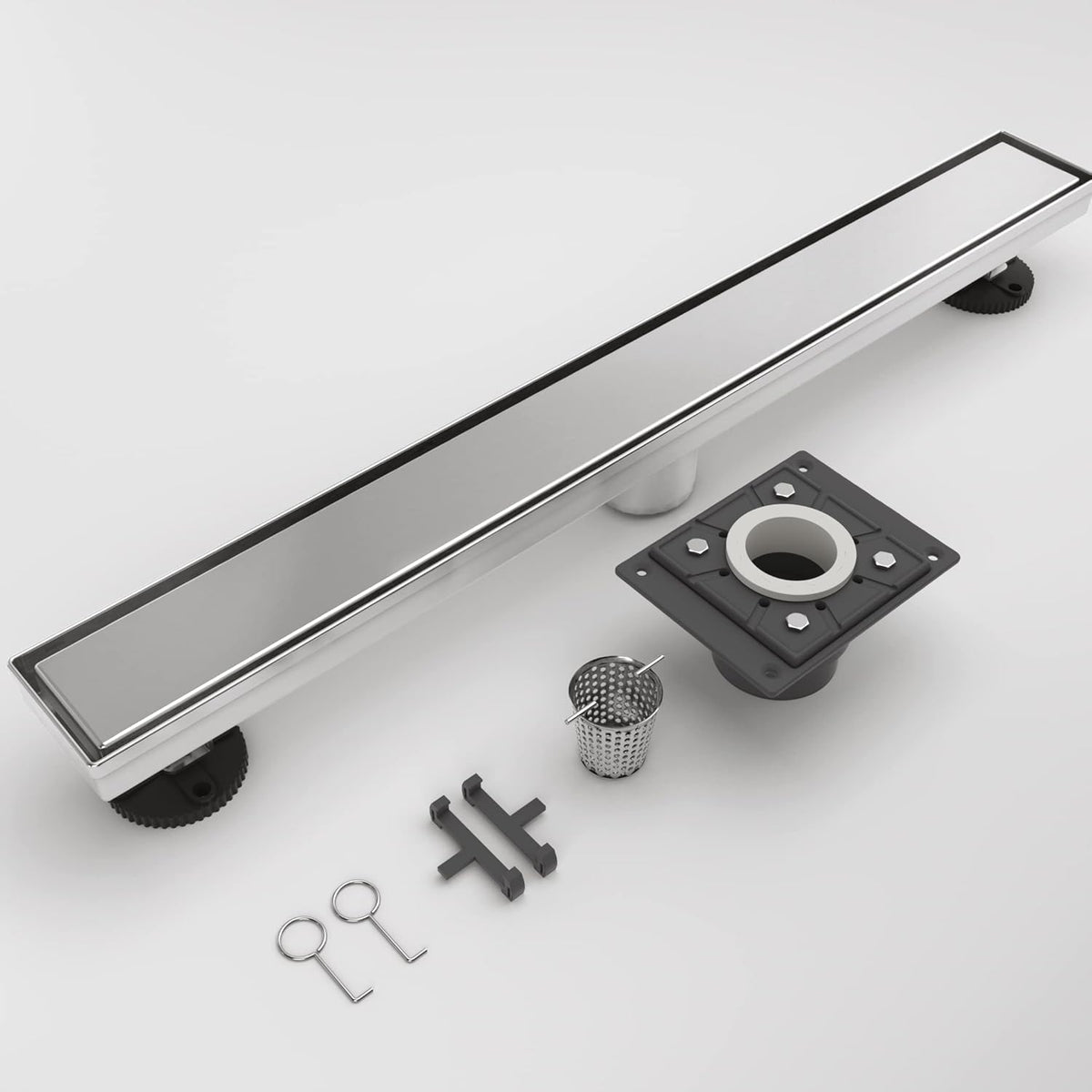 24 Inch Rectangle Shower Drain with Tile Insert Grate, Brushed 304 Stainless Steel, Pack of 2 O6269