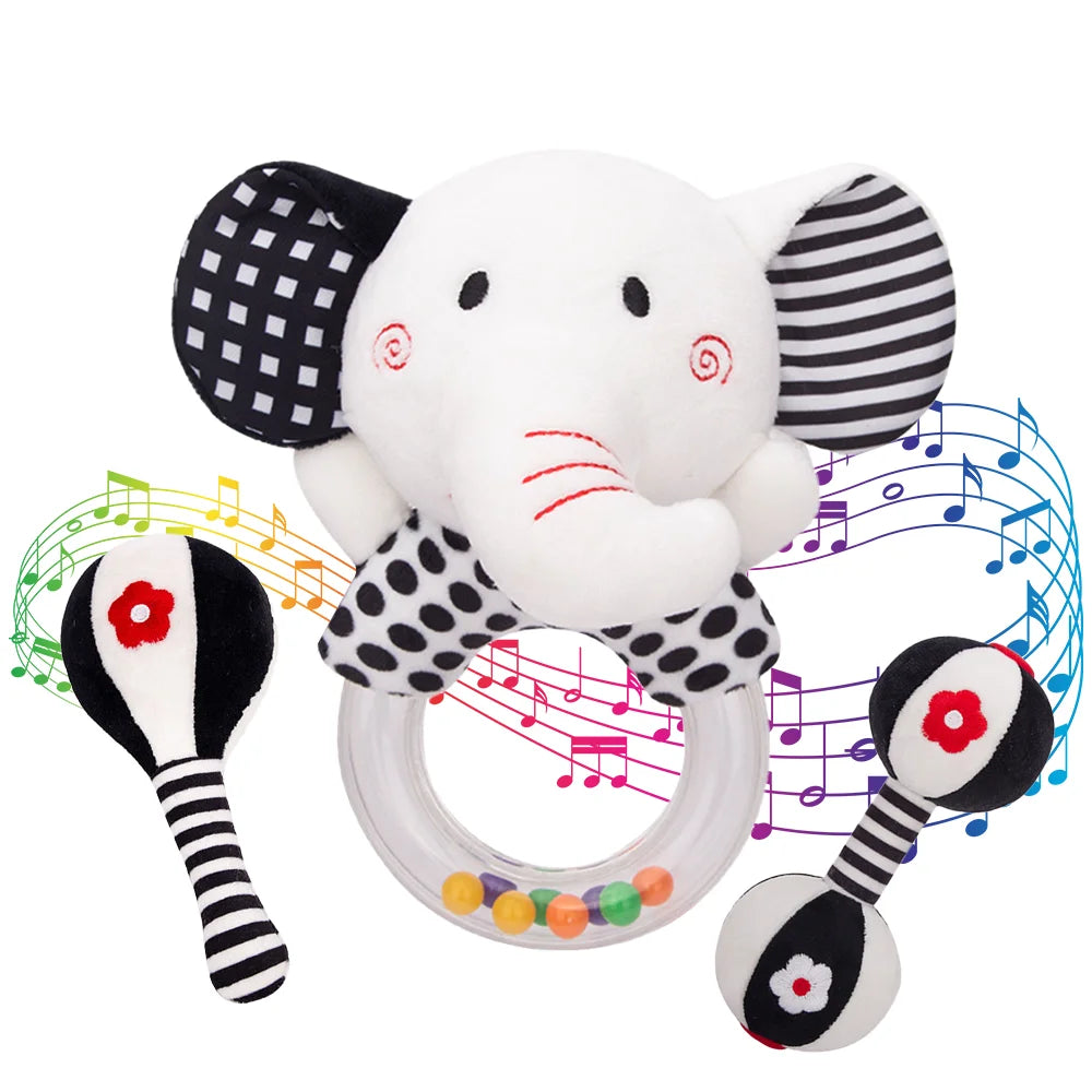 3PCS Soft High Contrast Black White Baby Rattles O5192
