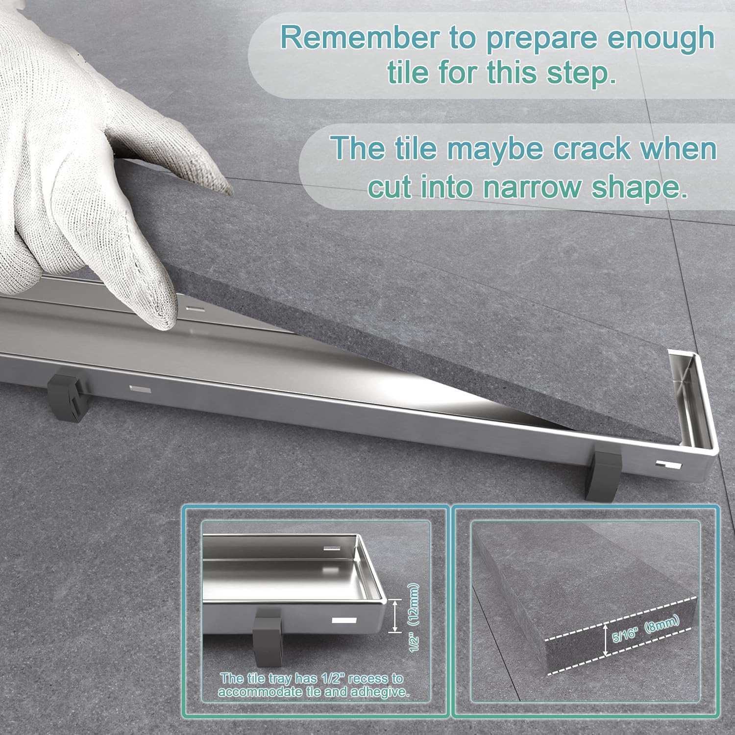 24 Inch Rectangle Shower Drain with Tile Insert Grate, Brushed 304 Stainless Steel, Pack of 2 O6269