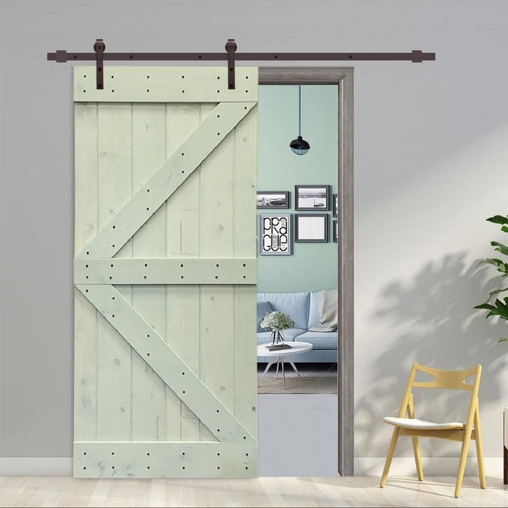 Sage Green Stained Wood Sliding Barn Door with Hardware Kit P2395