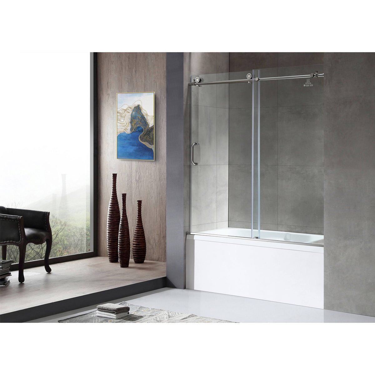 Frameless Sliding Tub Door in Matte Black Stainless Steel H26365
