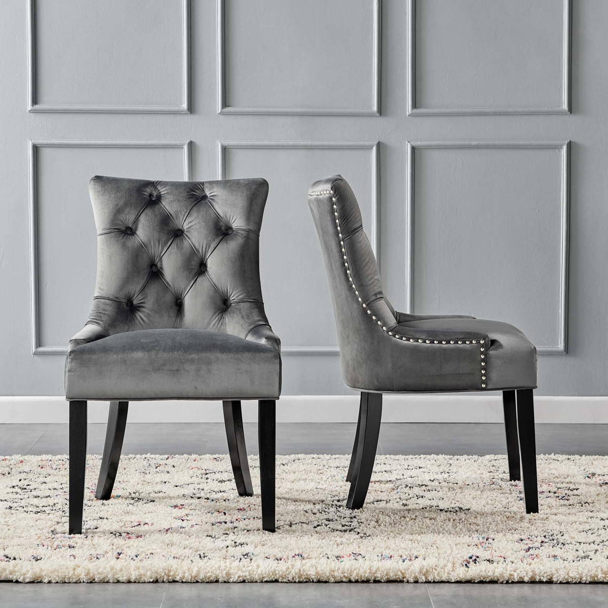 White Tufted Performance Velvet Dining Side Chairs Set of 2 T528