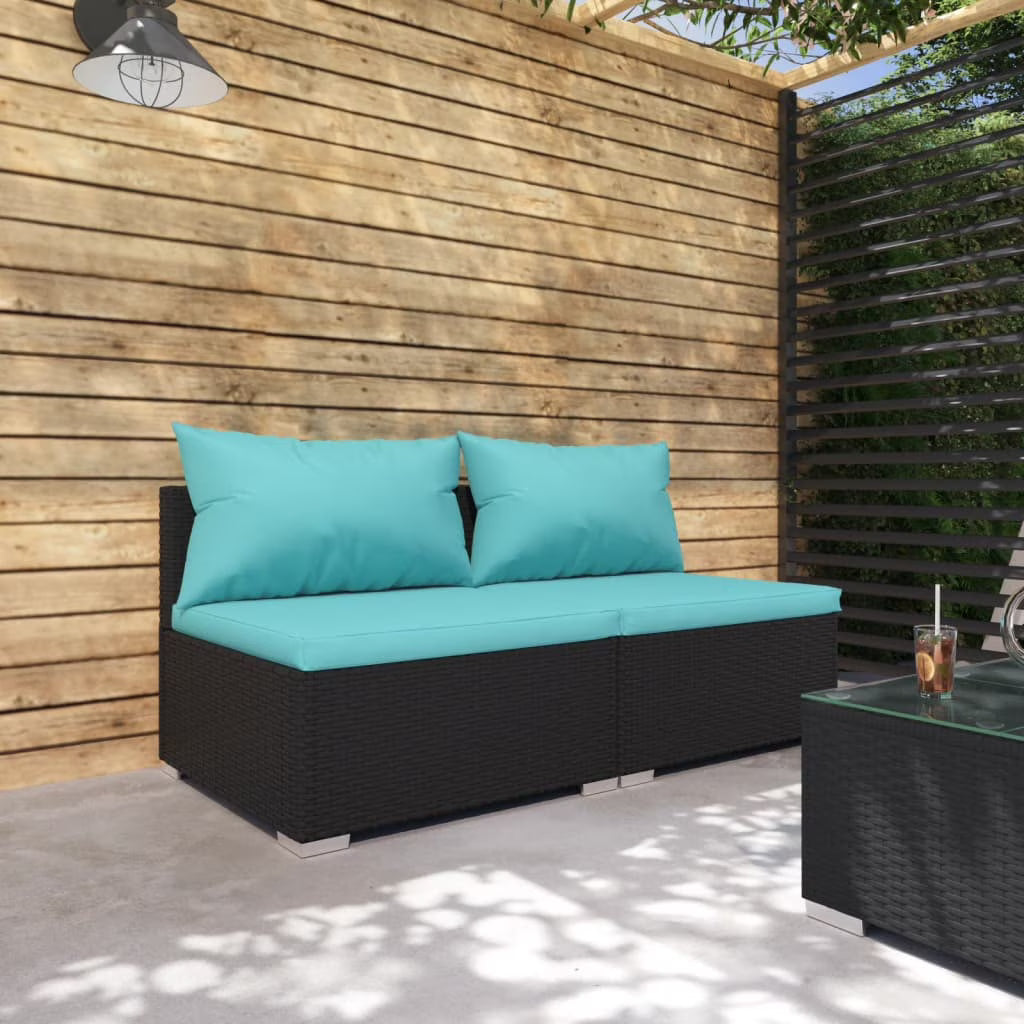 2 Piece Patio Furniture Set with Cushions Poly Rattan Black U32118