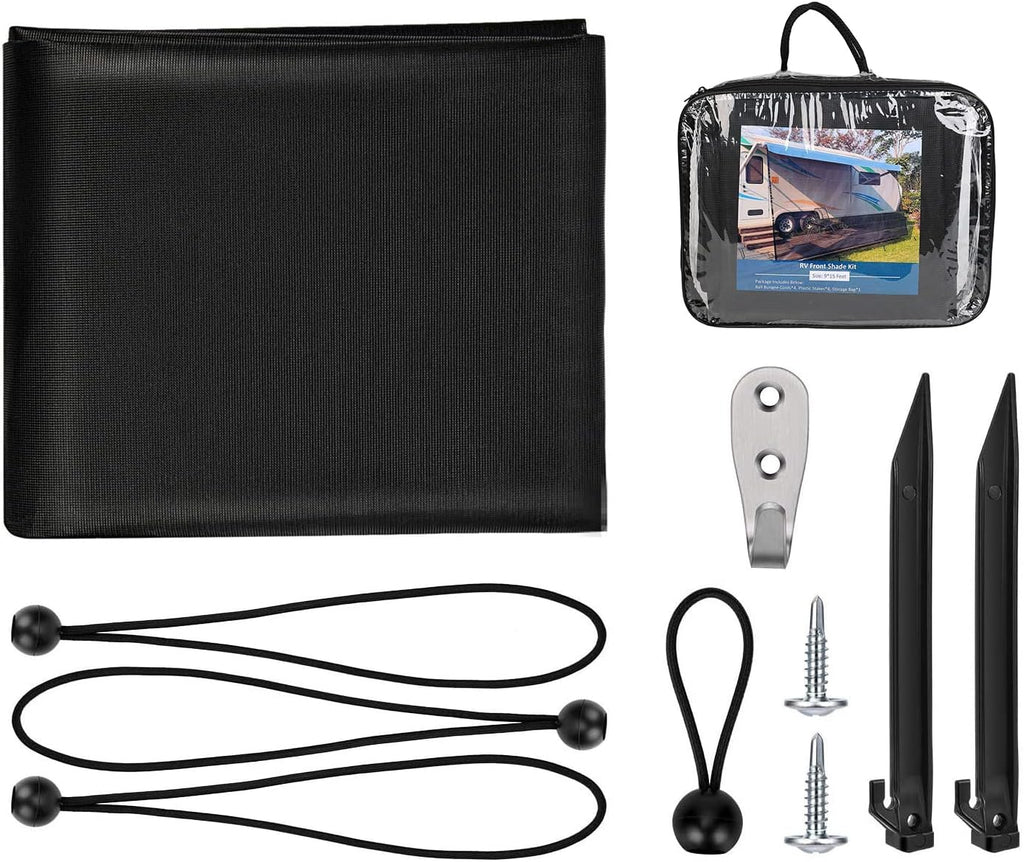 RV Awning Side Sun Shade 9’ x 7’ Black Mesh Screen Kit F32599