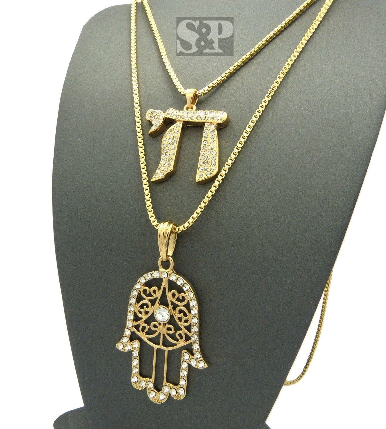 Iced Hamsa Pendant Necklace with Box Chain C17761