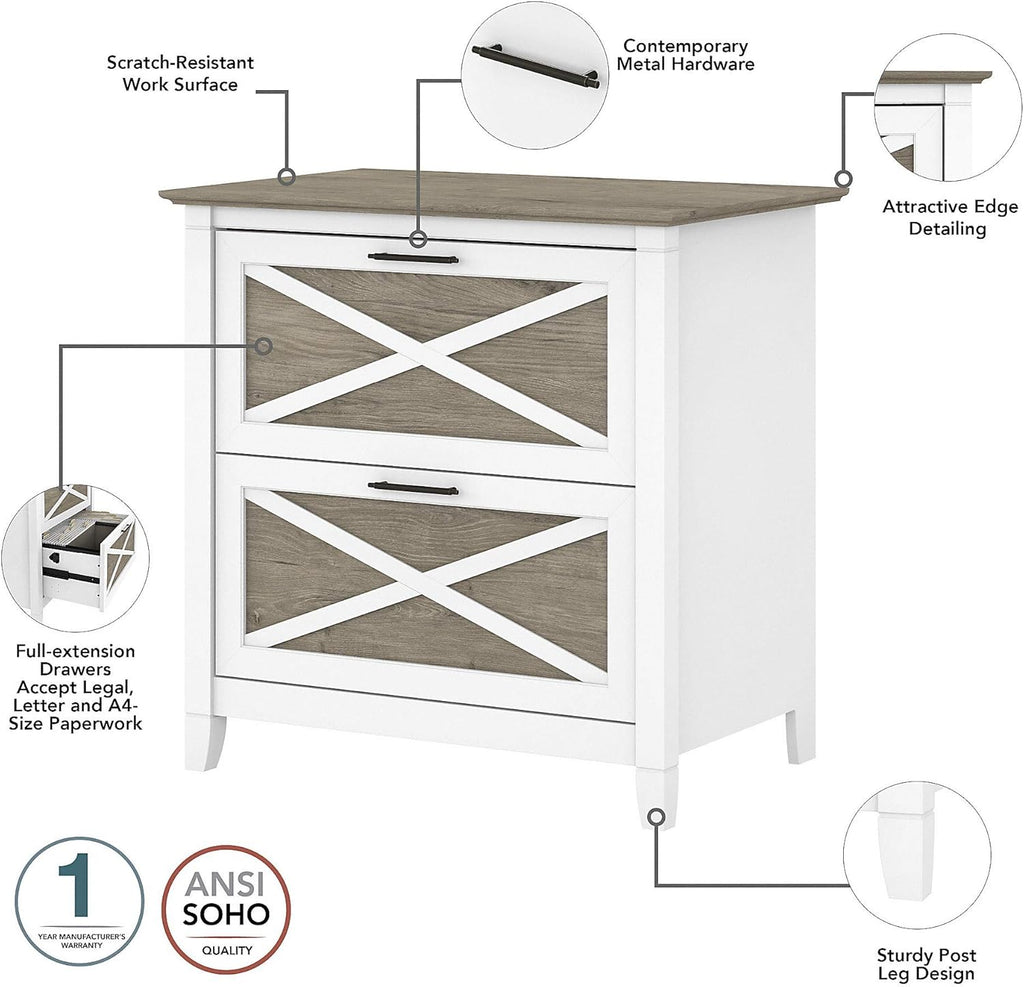2 Drawer Lateral File Cabinet in Pure White and Shiplap Gray D2907