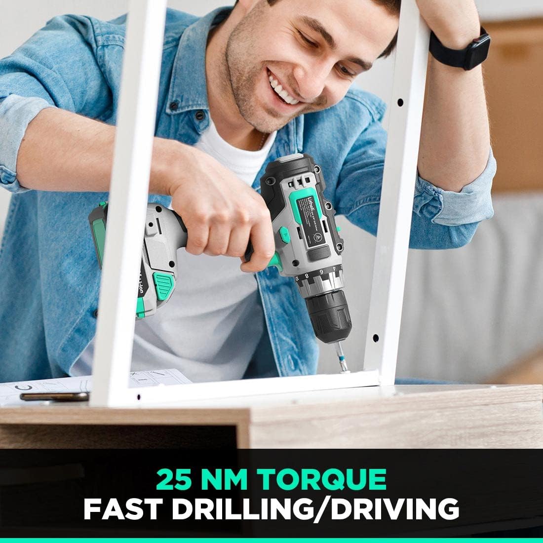 Cordless Drill Driver 20V with 2.0 Ah Battery & 1 Hour Fast Charger Pack of 2 L4061