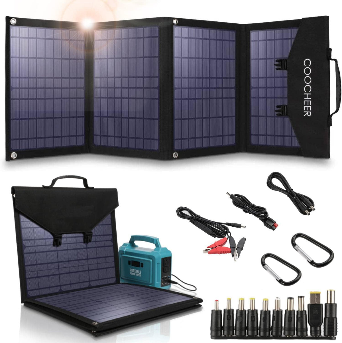 Solar Panel 120W, 12-18V Portable Foldable Solar Panel Kit with 2 USB Ports & 1 DV Port Q2805