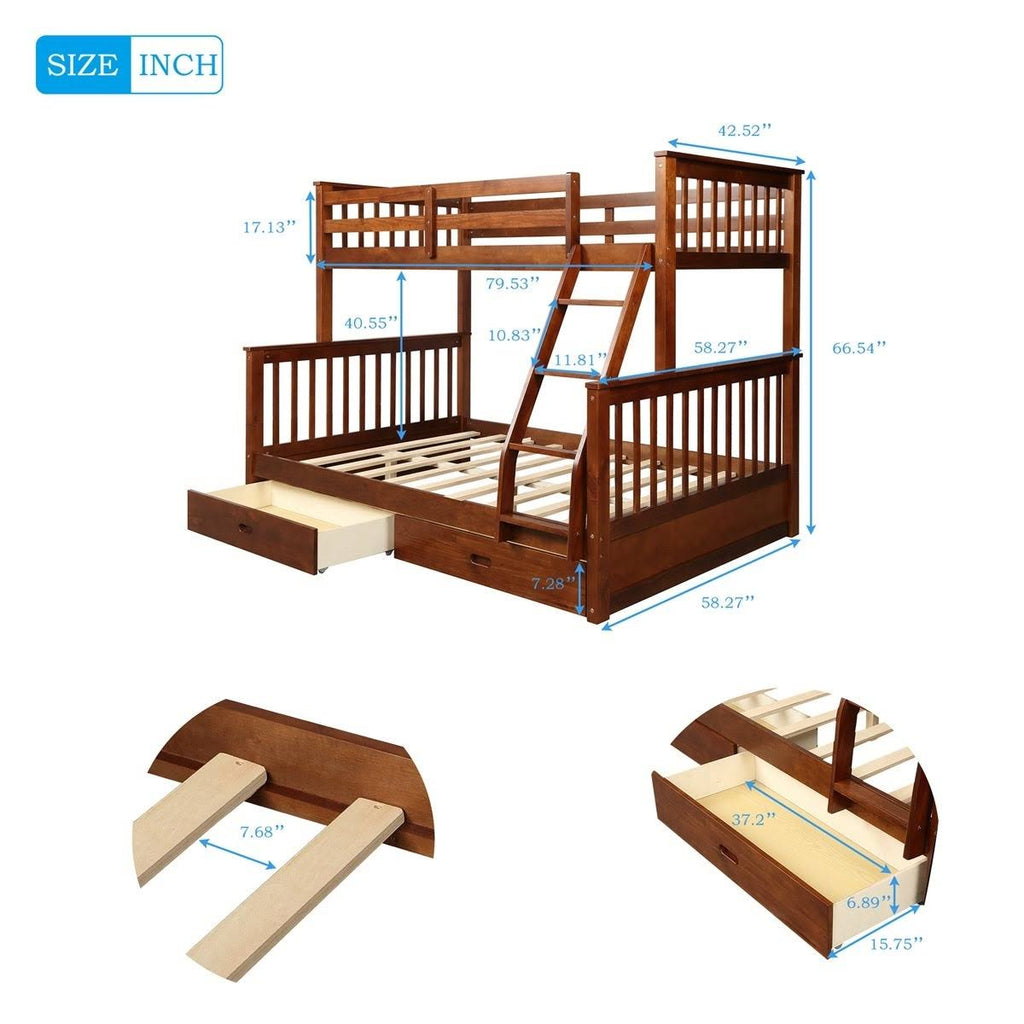 Twin Over Full Bunk Bed with Ladders and 2 Storage Drawers G7260