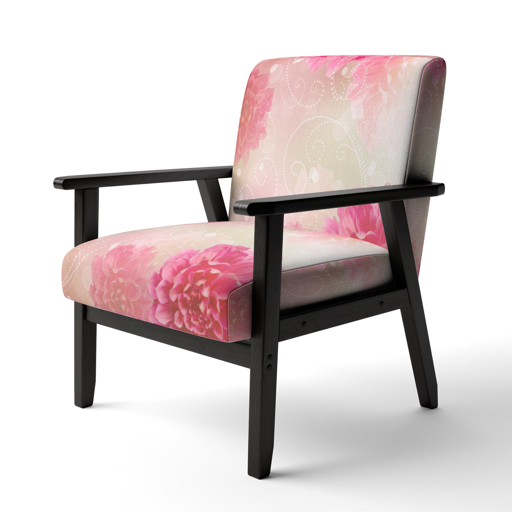 Pink Flowers Abstract Modern Art Upholstered Accent Chair and Arm Chair L974