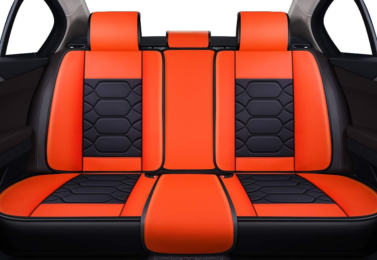 Leather Car Seat Covers, Faux Leatherette Universal Fit Set (Front Pair, Black&Orange) V896