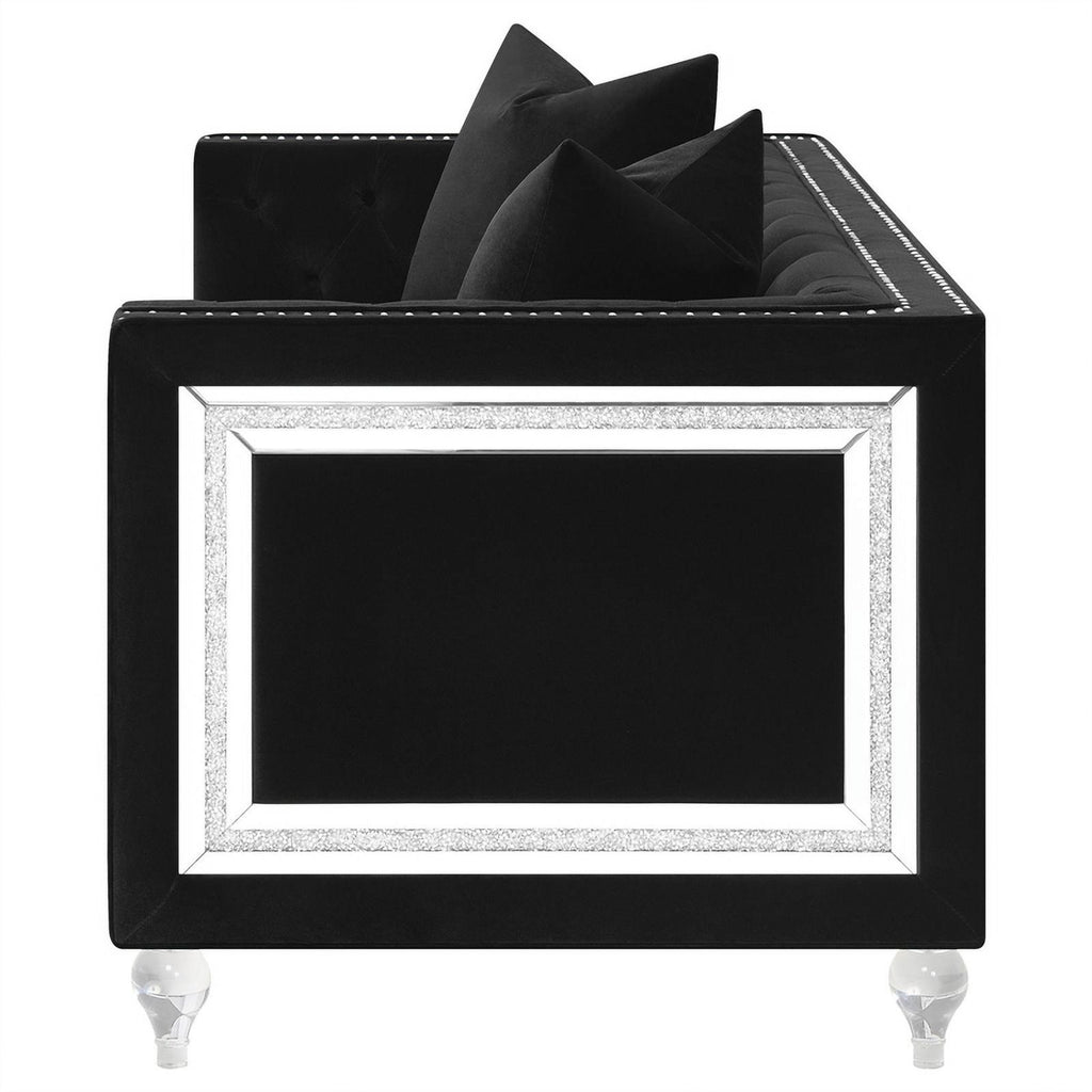 Black Velvet Tufted Arm Loveseat K779544