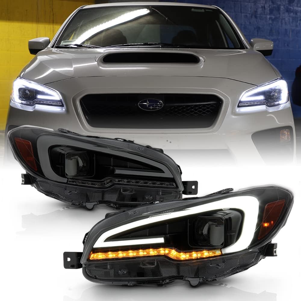 Black Housing Smoked Lens LED Tube Sequential Projector Headlights F7222