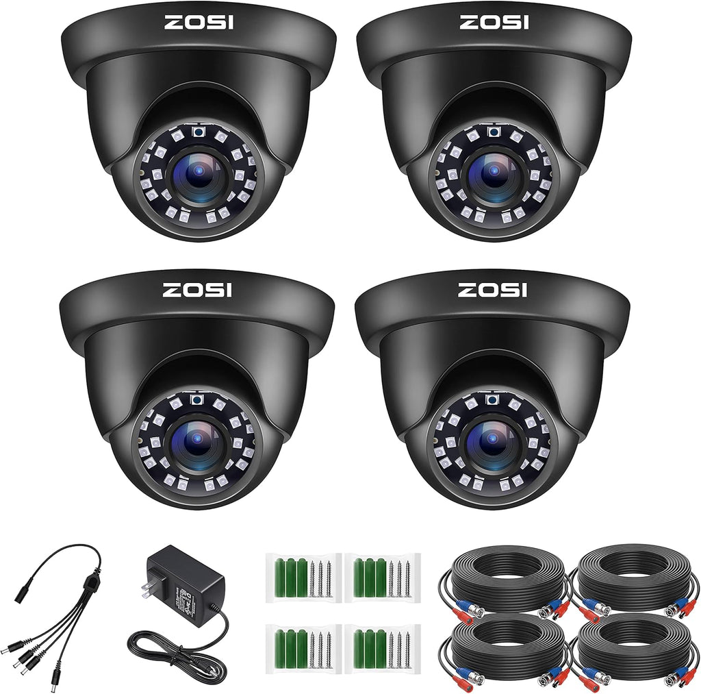 4 Pack 2MP 1080p HD-TVI Black Dome Security Camera with 80ft Night Vision C706832