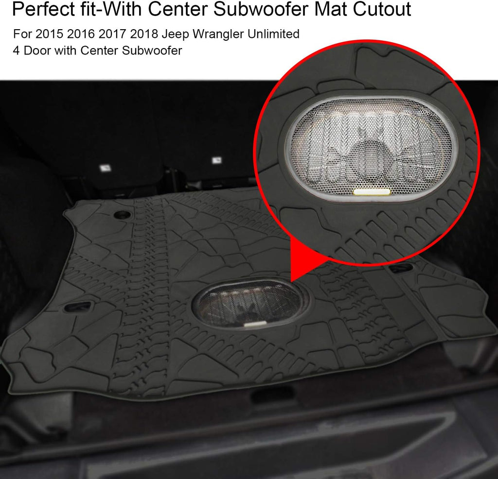 Black Rear Trunk Cargo Floor Mat for 4 Door Wrangler with Subwoofer Mat Cutout E770481
