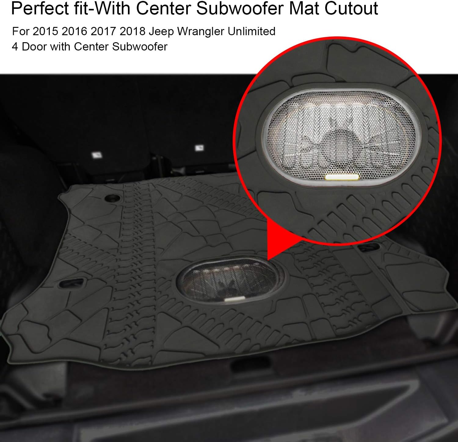 Black Rear Trunk Cargo Floor Mat for 4 Door Wrangler with Subwoofer Mat Cutout E770481